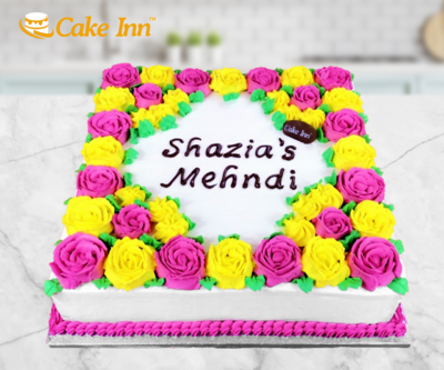 Pink & Yellow Flowers Mehndi Cake