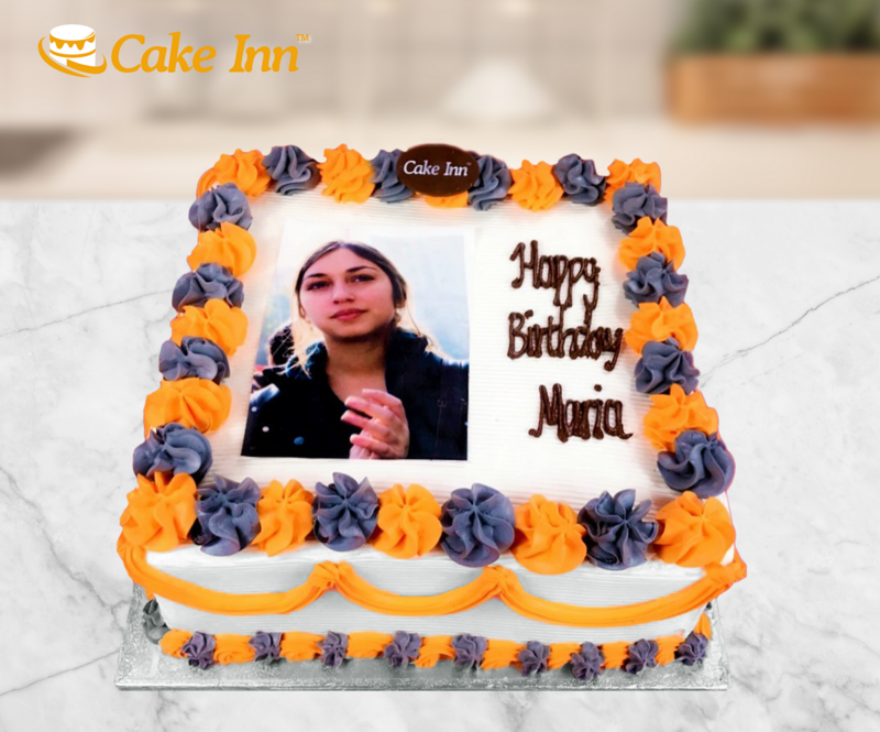 Orange & Grey Photo Birthday Cake P455