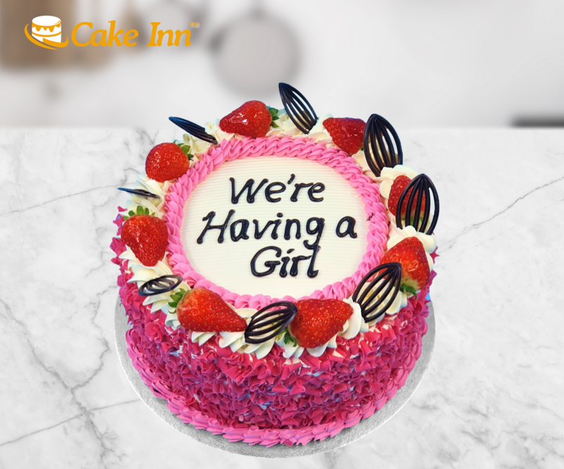 Strawberry Curls On Side & Strawberry On Top Baby Shower Cake