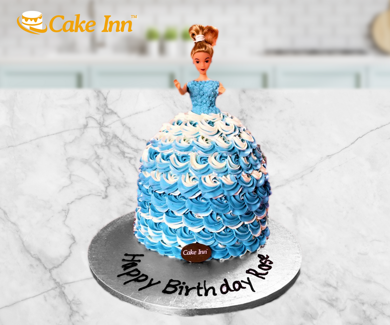 Light Blue & White Doll Birthday Cake