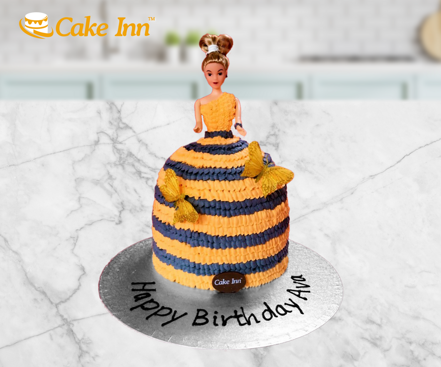 Orange & Grey Doll Shape Birthday Cake