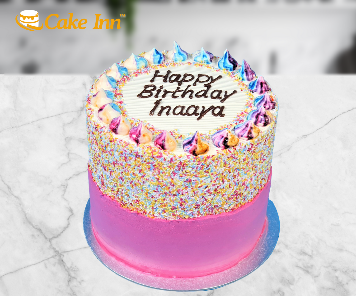 Tall 6 Layers Pink Unicorn Poops Cake
