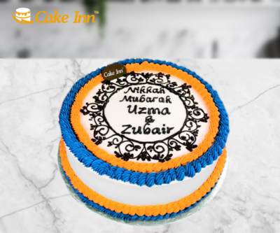 Orange & Blue Flowers Mehndi Cake