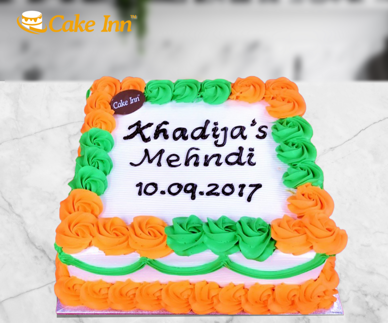 Orang & Green flowers Mehndi Cake