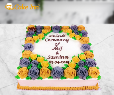 Gold & Grey Flowers Mehndi Cake