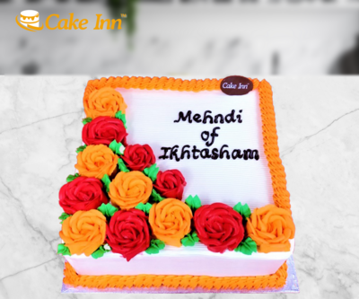 Orang & Red Flowers Mehndi Cake