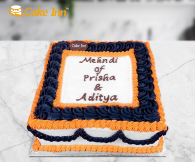 Orange & Dark Blue Mehndi Cake
