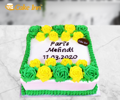 Green & Yellow Flowers Mehndi Cake