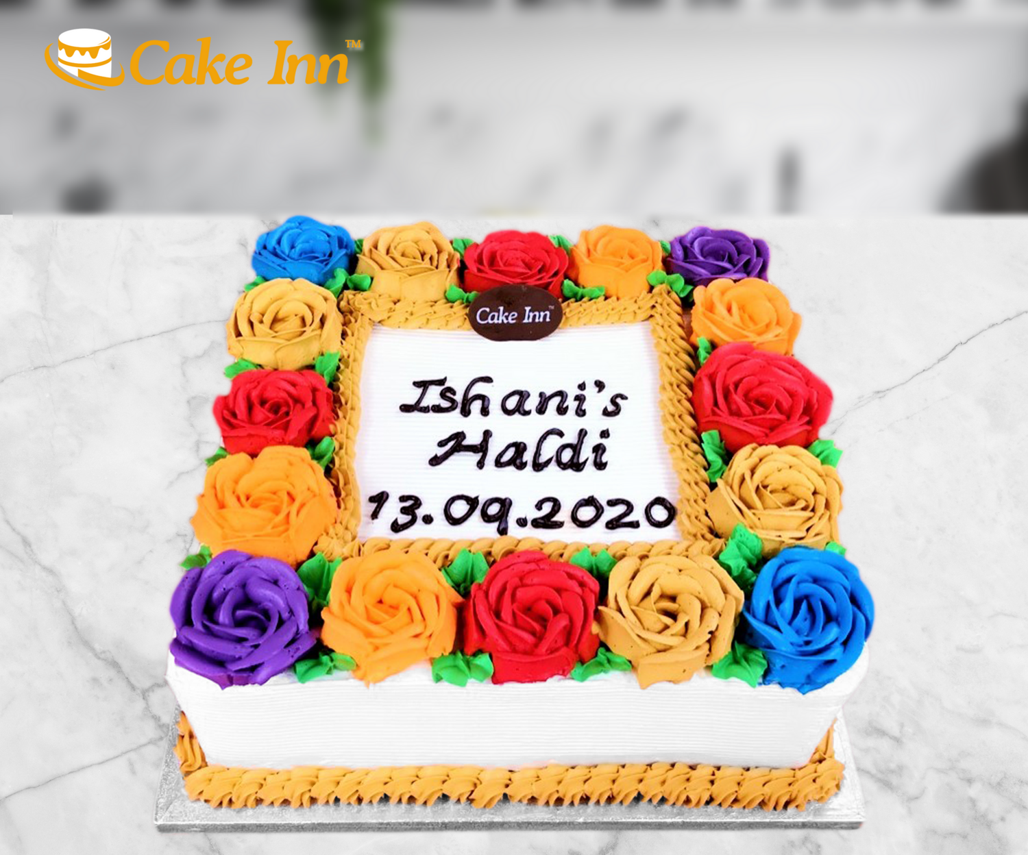 Luxury Colourful Flowers Mehndi Cake
