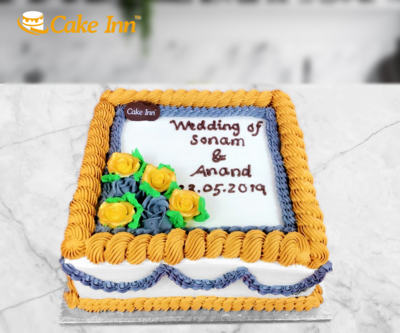 Gold & Grey Flowers Mehndi Cake