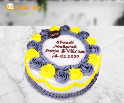 Yellow & Grey Flowers Mehndi Cake