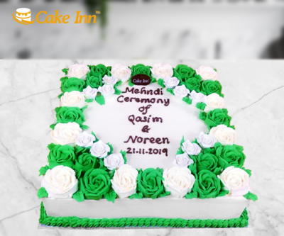 Green & White Flowers Mehndi Cake
