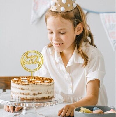 Happy Birthday Cake Topper Gold Acrylic