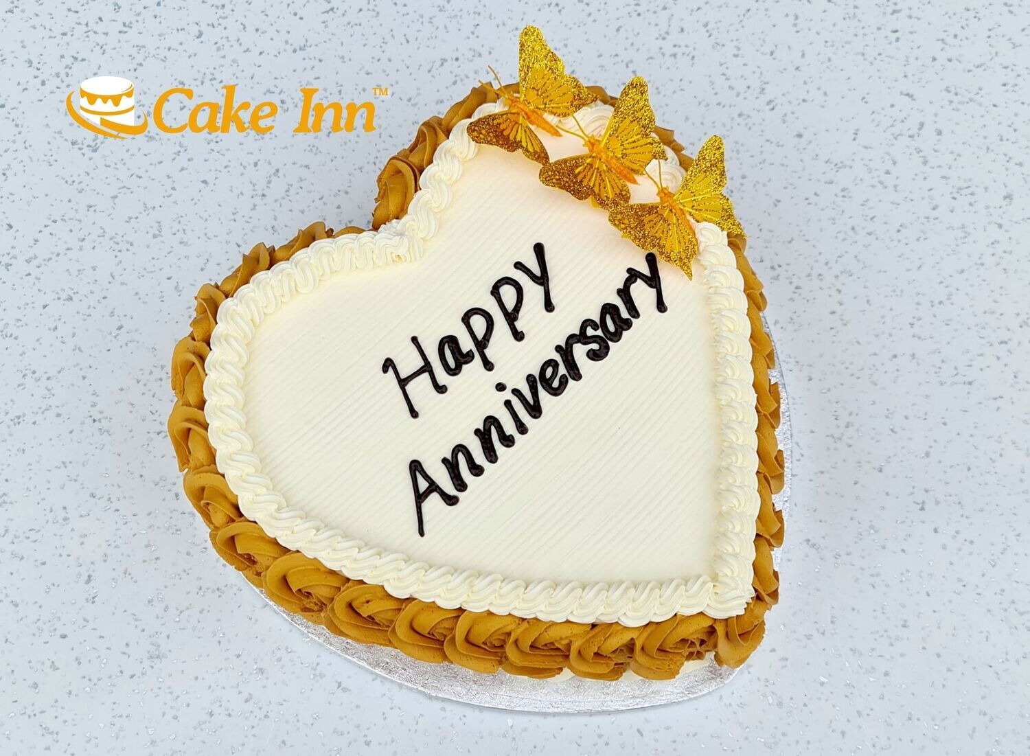 Gold Flowers Heart Celebration Cake