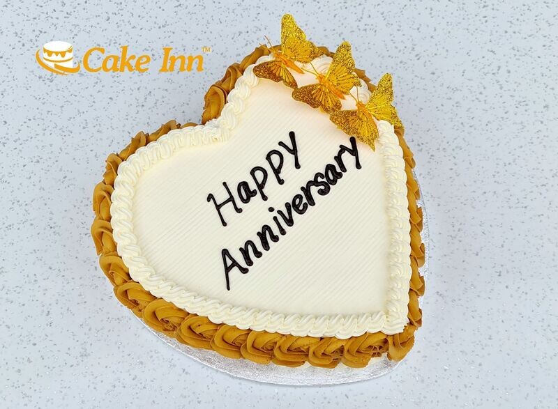 Gold Flowers Heart Celebration Cake