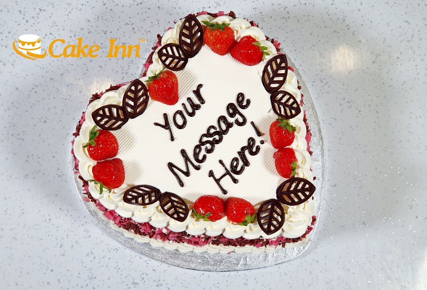 Strawberry With Chocolate Curls On Side Celebration Cake