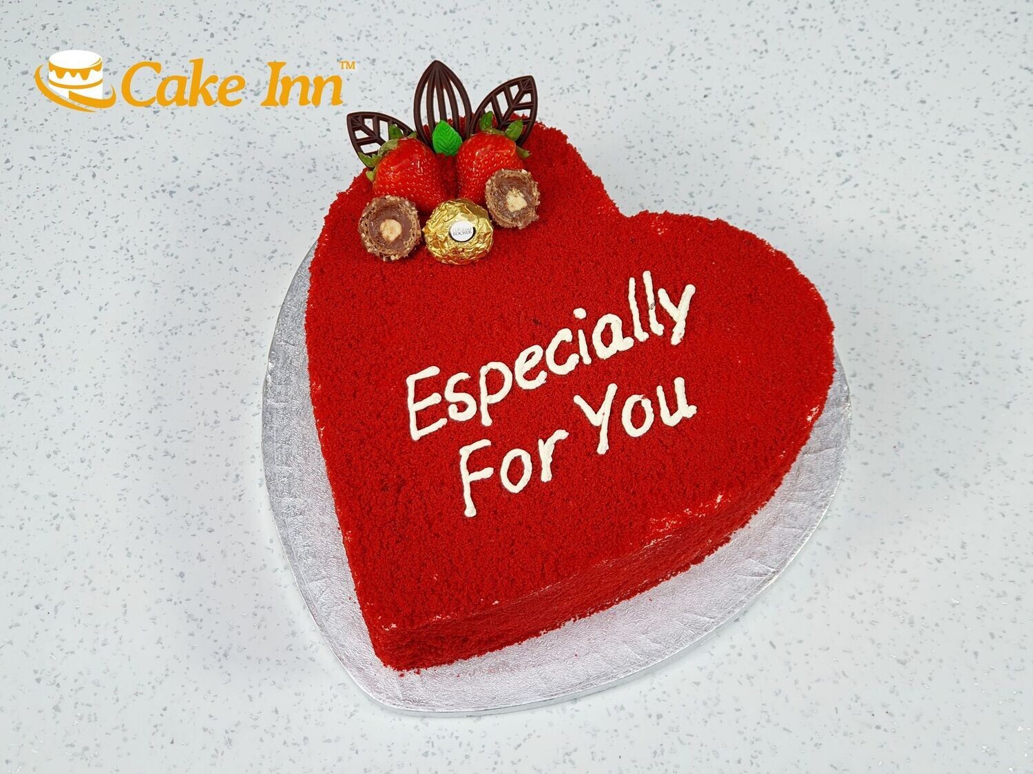 Ferrero With Red Velvet Crumbs On Side & Top Red Velvet Heart Cake RV932