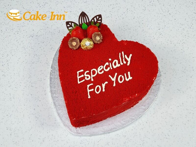 Ferrero With Red Velvet Crumbs On Side & Top Red Velvet Heart Cake RV932