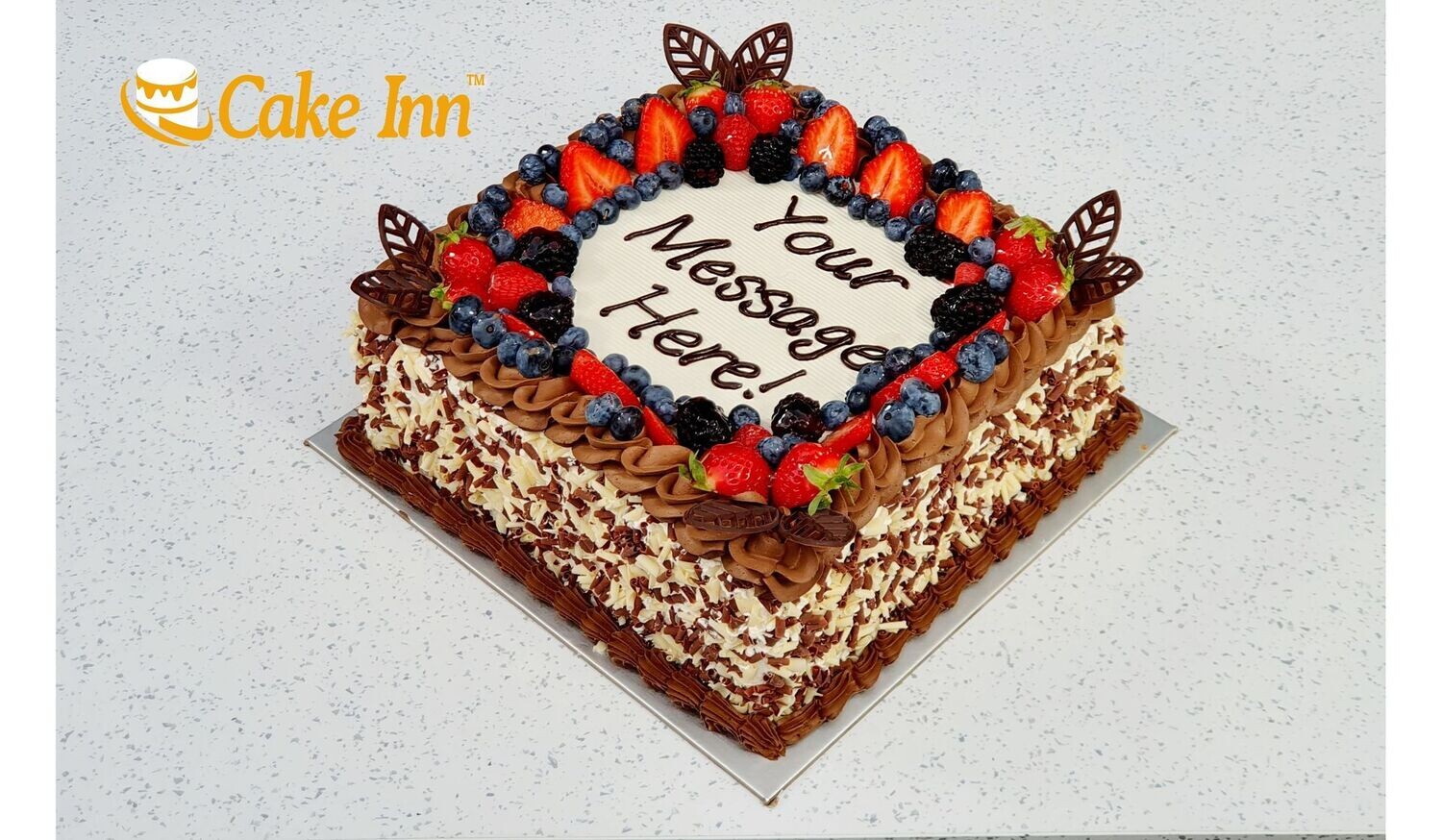 Fresh Fruit & Chocolate With Chocolate Curls On Side Birthday Cake S243
