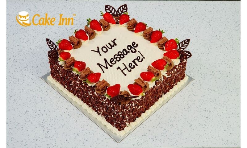 Strawberry & Flake With Chocolate Curls On Side Birthday Cake S222