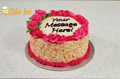 Pink Flowers With Sprinkles On Side Birthday Cake R58