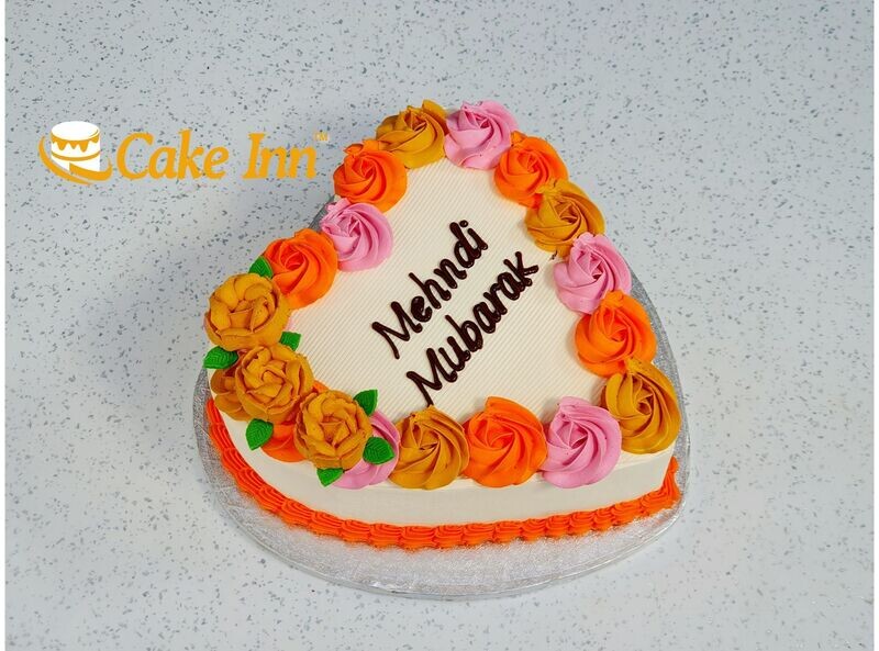 Mehndi Mubarak Heart Celebration Cake