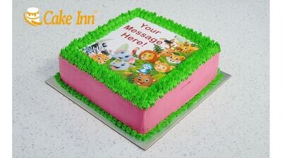 Pink Safari Theme Birthday Cake