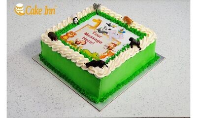 White & Green Safari Theme Cake