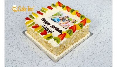 Full Fruit & Chocolate Flake With Nuts On Side Photo Cake P497
