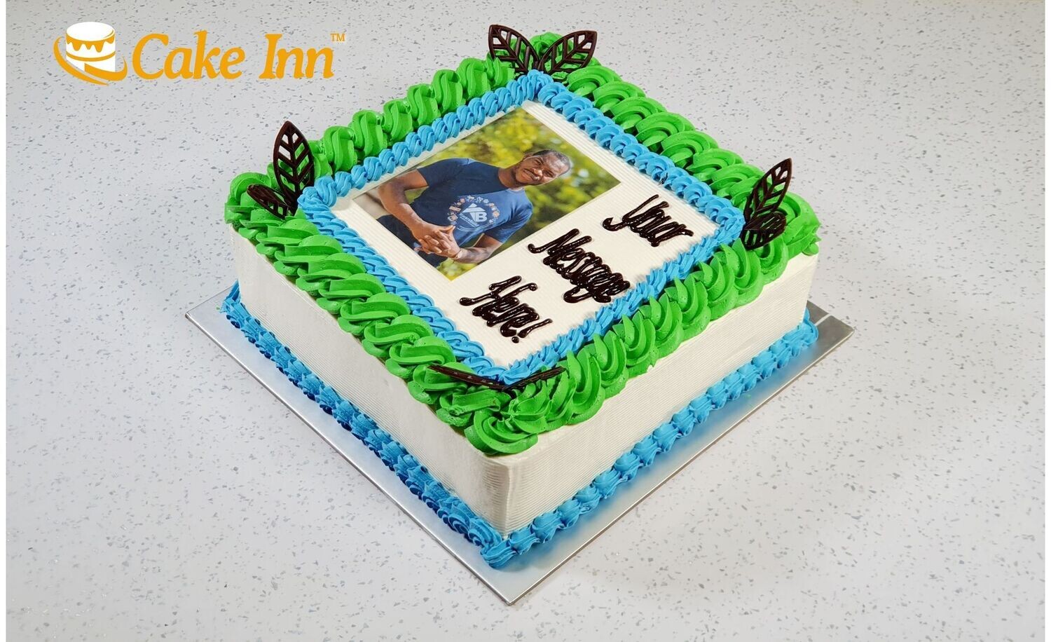 Green & Grey Photo Birthday Cake P456