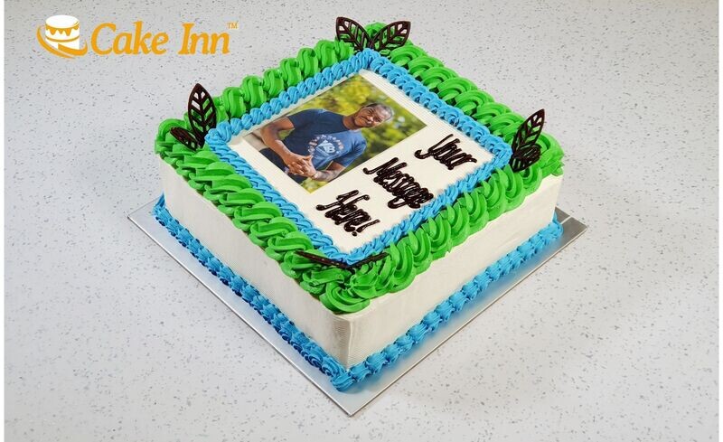 Green & Grey Photo Birthday Cake P456