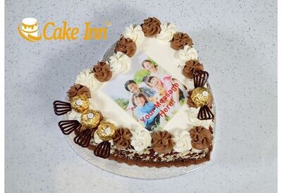 Ferrero With Chocolate Curl’s On Side Heart Photo Celebration cake P443