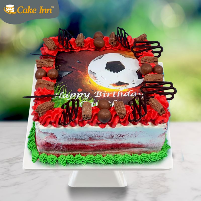 Naked Red Velvet With Maltesers On Top Football Theme Cake RV364