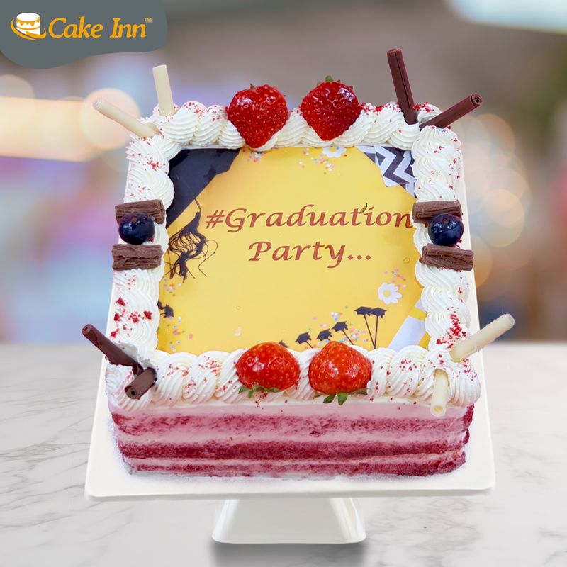 Red Velvet Strawberry's On Top Naked Graduation Cake RV431
