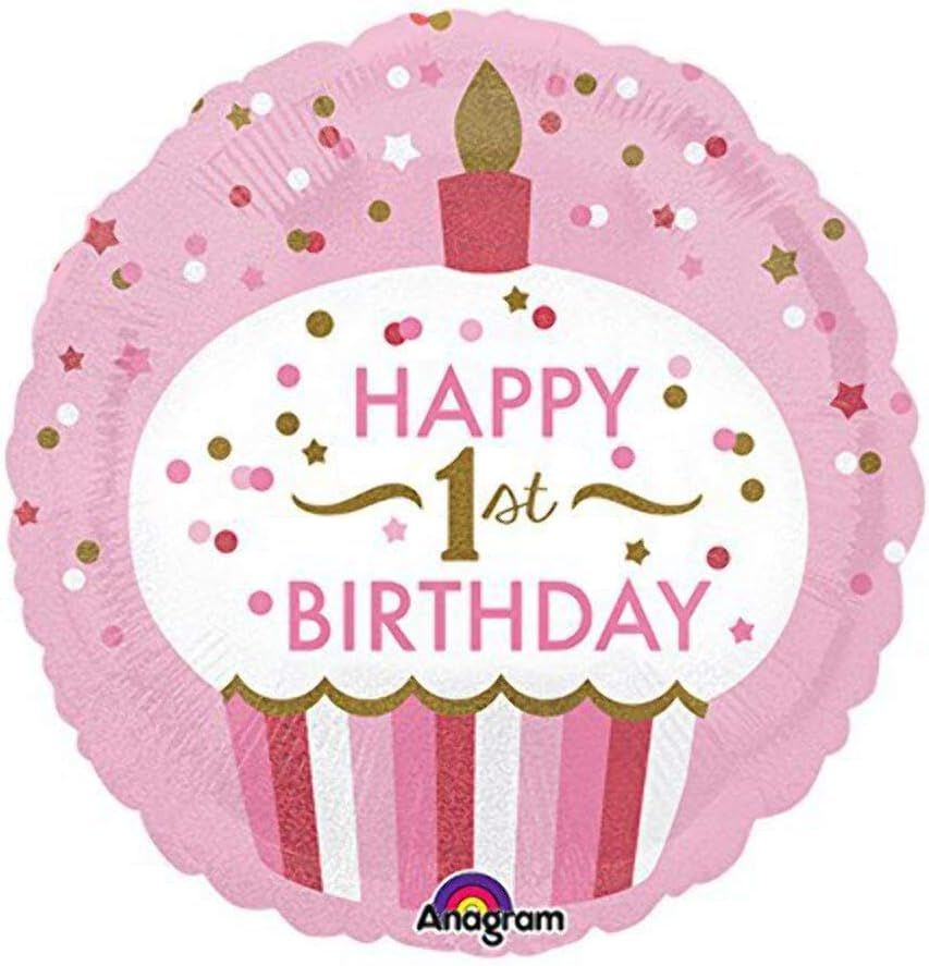 1st Birthday Pink 18"Foil Balloon Including Helium & Weight