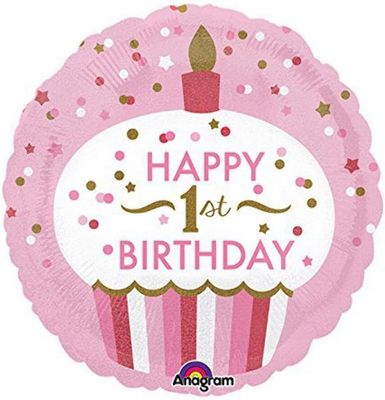 1st Birthday Pink 18"Foil Balloon Including Helium & Weight