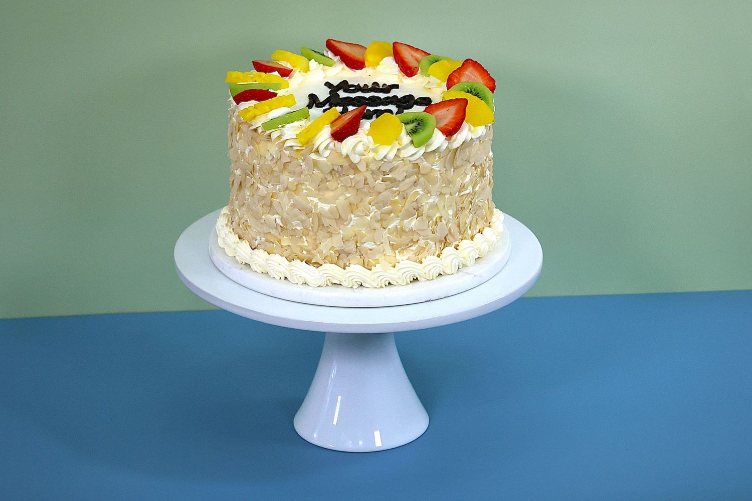 Fresh Fruit With Nuts On Side Birthday Cake