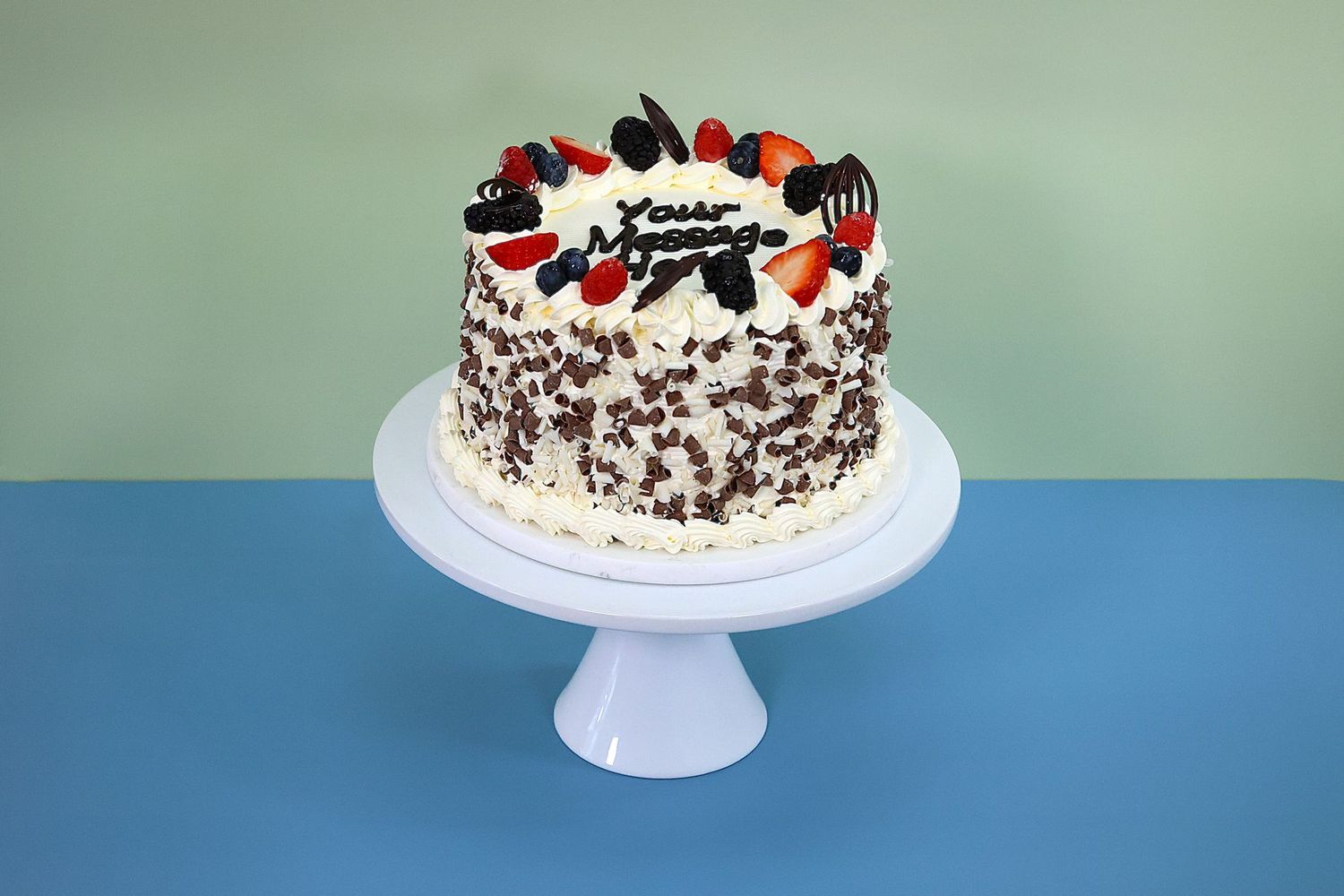 Full Berries With Chocolate Curls On Side Birthday Cake