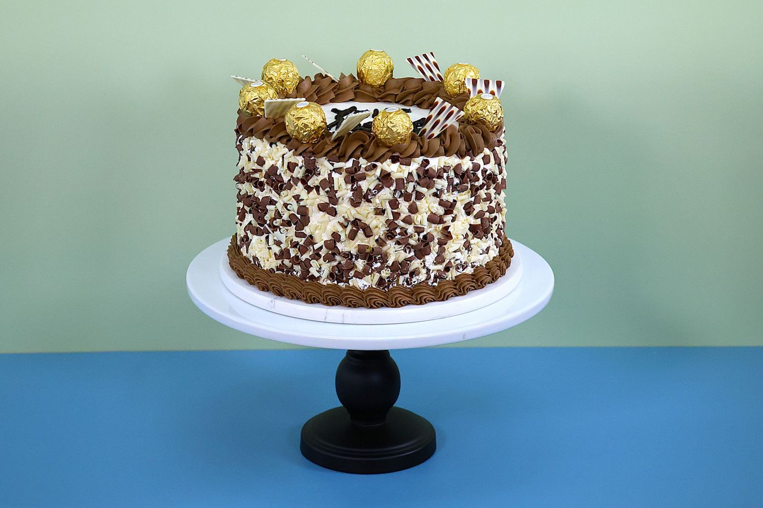 Ferrero topping &  Chocolate curls on side Birthday Cake