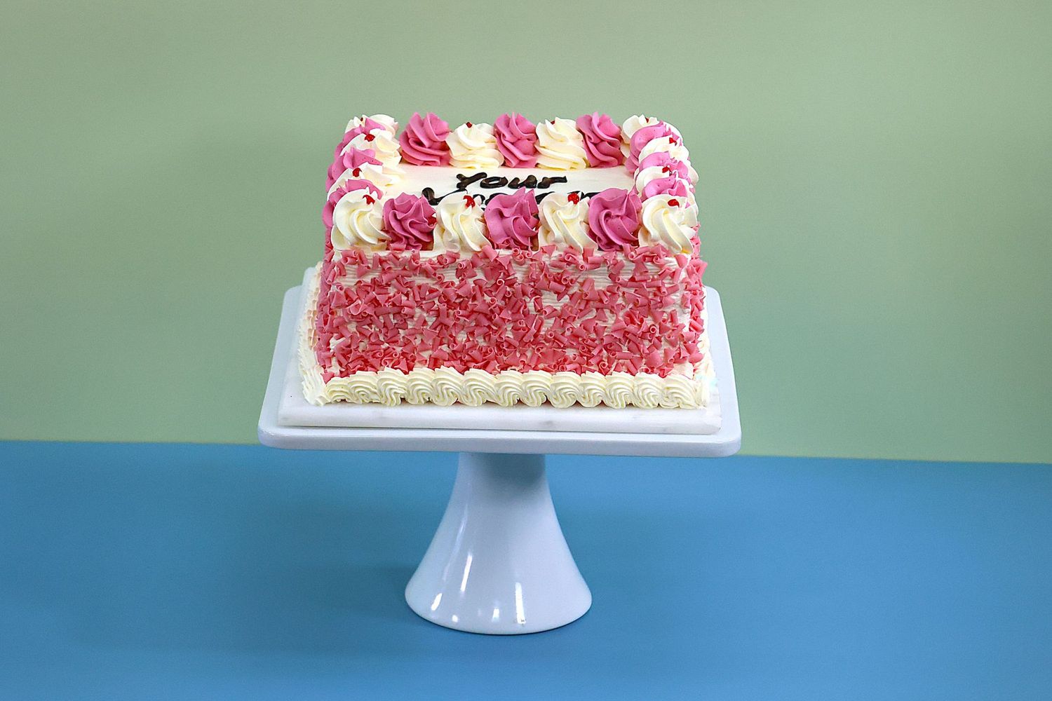 Pink With Strawberry Curls On Side Birthday Cake