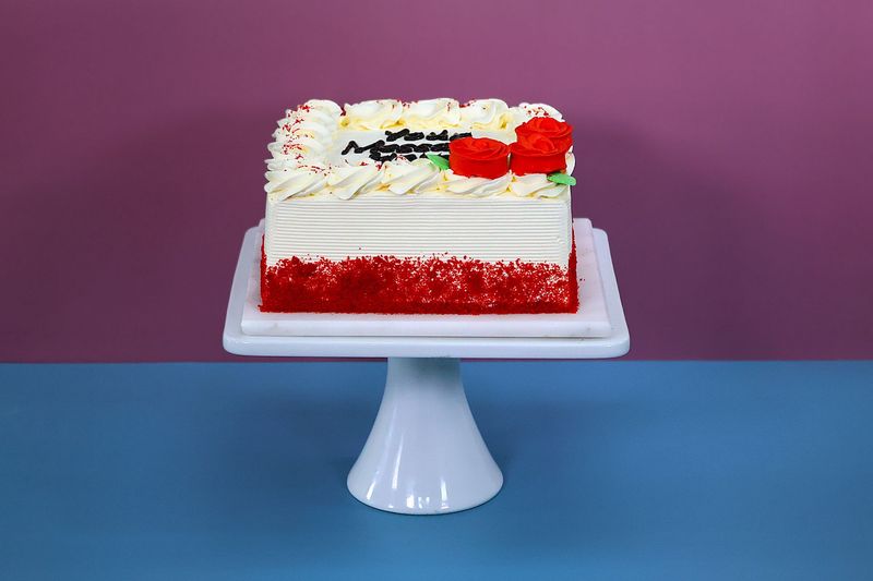 Red Flowers With Crumbs  On Side Red velvet Cake RV323