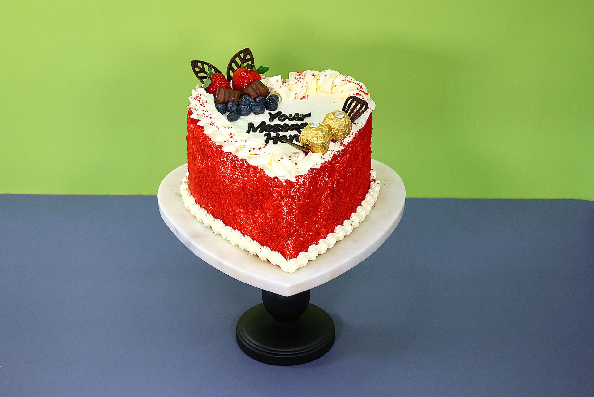 Ferrero & Bueno With Red Velvet Crumbs On Side Red Velvet Heart Cake RV925