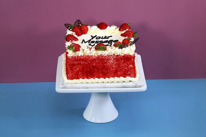 Full Strawberry's With Crumbs  On Side Red velvet Cake RV319