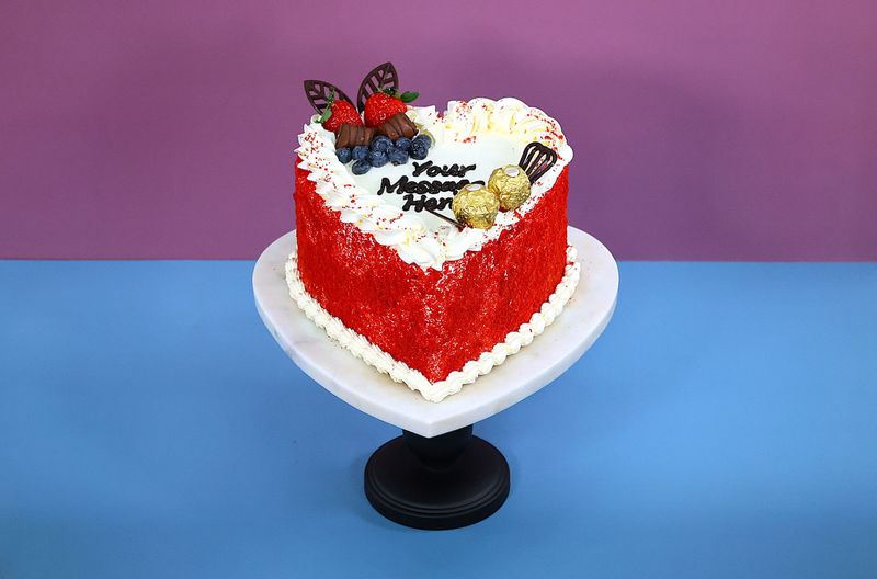Ferrero & Bueno With Red Velvet Crumbs On Side Red Velvet Heart Cake RV925