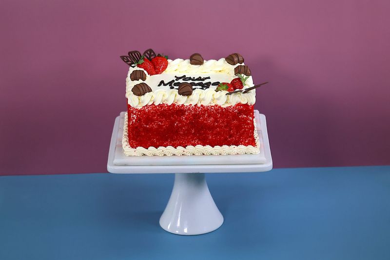 Kinder & Strawberry's With Crumbs  On Side Red velvet Cake RV320