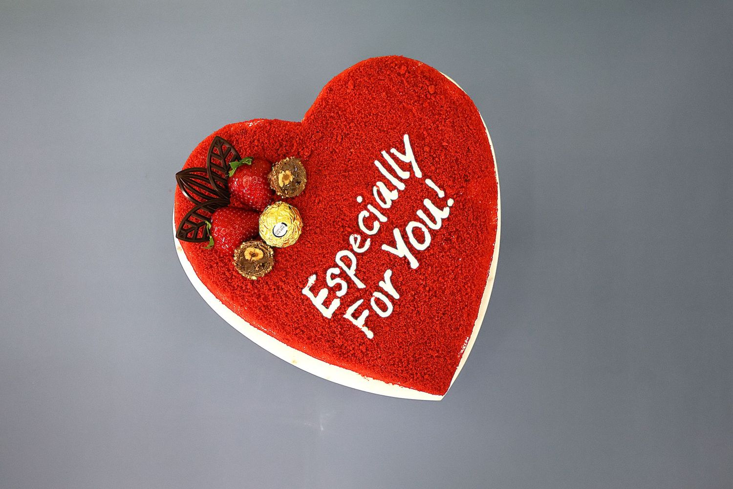 Ferrero With Red Velvet Crumbs On Side & Top Red Velvet Heart Cake RV932