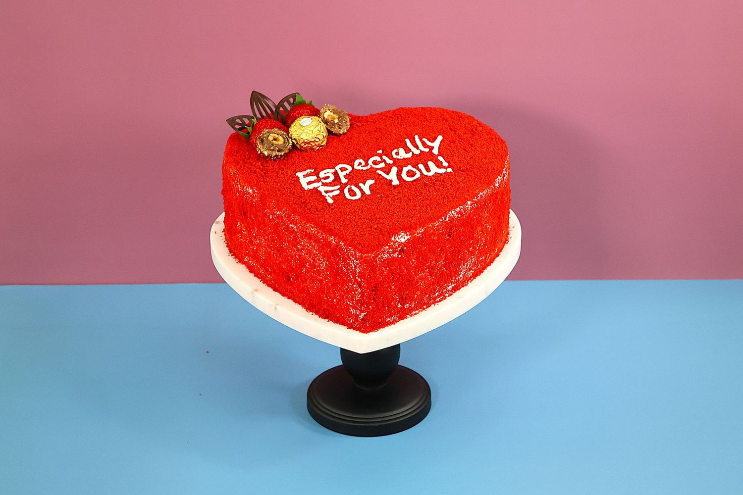 Ferrero With Red Velvet Crumbs On Side & Top Red Velvet Heart Cake RV932 Ferrero With Red Velvet Crumbs On Side & Top Red Velvet Heart Cake RV932