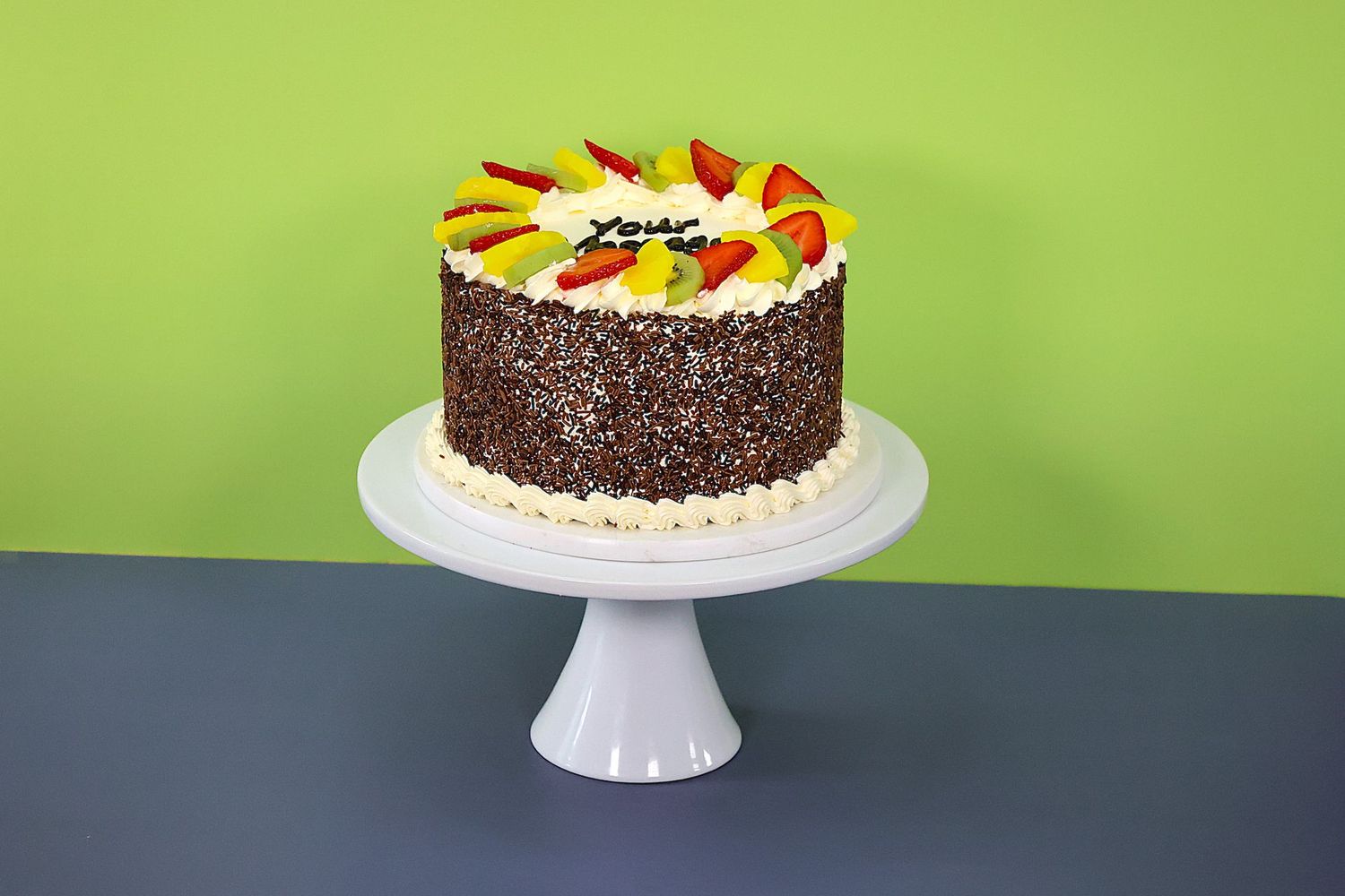 Fresh Fruit With Sprinkle On Side Birthday Cake