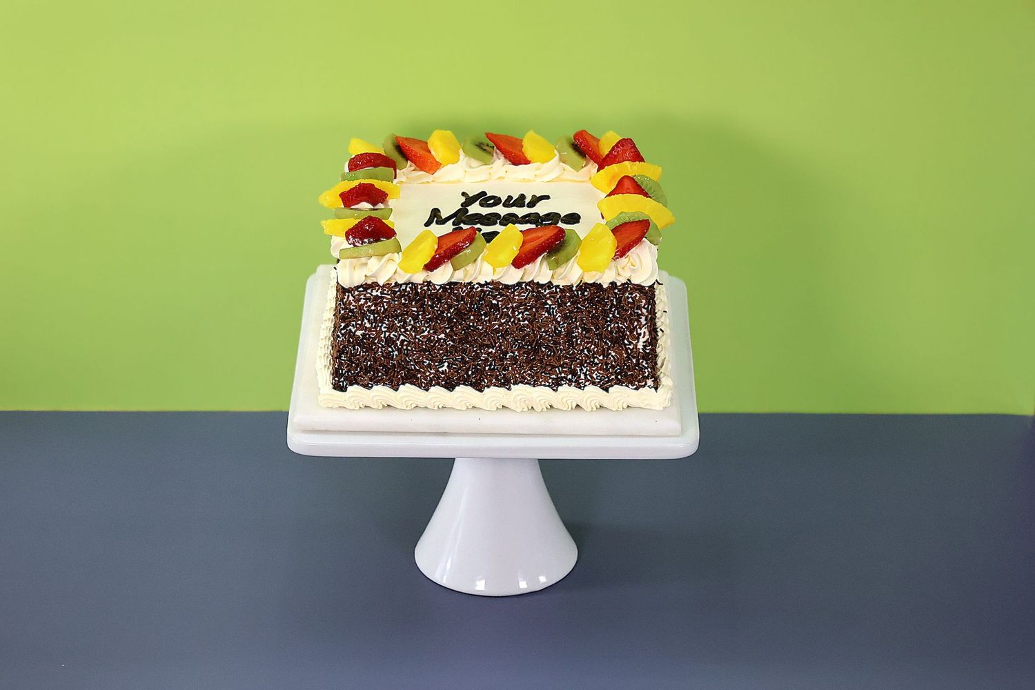 Fresh Fruit With Chocolate Sprinkle's On Side Birthday Cake