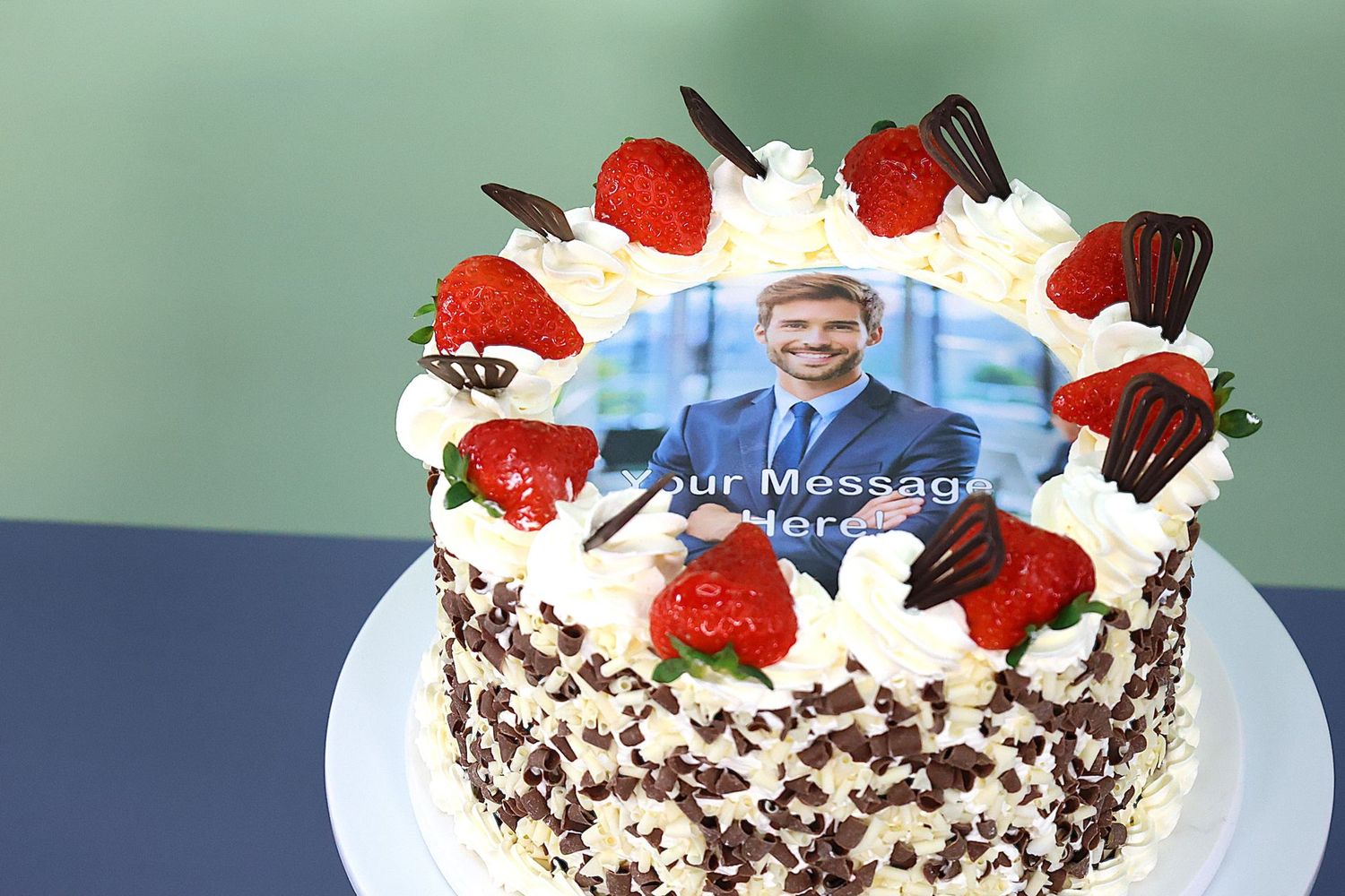 Strawberry & chocolate curls  Photo Birthday Cake
